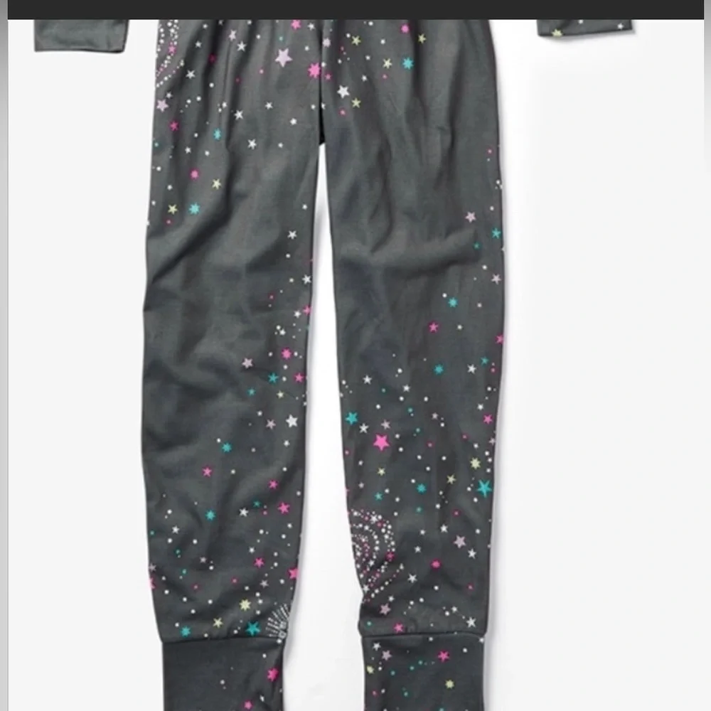 Justice girls one piece starry night pajamas girl Sz 16/18P hood
